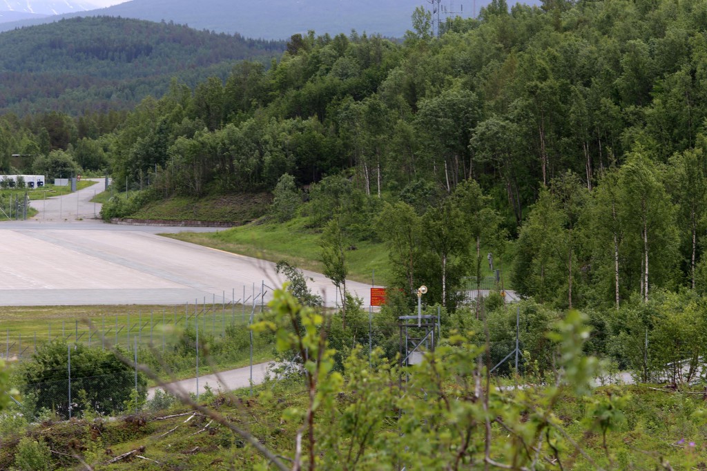 Bardufoss airbase with entrances to mountain hangar.